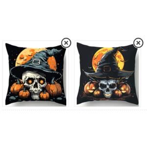 2 Witch Skull Pillowcase Covers Only 18"x 18 " Halloween Horror Goth Moon Spooky